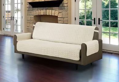 Linen Store Beige Microfiber Sofa Pet Protector Slipcover with Tucks and Strap 68 in. W x 23 in. H New In Box $79