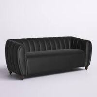 House of Hampton 77.25" Tuxedo Arm Velvet Sofa in Black New in Box $899