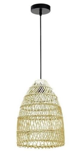 Bayou Breeze Musselman Natural Rattan Pendant Light 16.5 H x 11.8 W x 11.8 D in Crystal in Gray New In Box $199