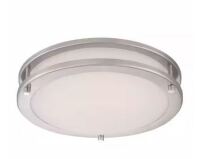 Hampton Bay Flaxmere 12 in. Brushed Nickel Dimmable LED Integrated Flush Mount with Frosted White Glass Shade New In Box $99