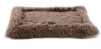 Precious Tails Eyelash Faux Fur Bordered Cat and Dog Mat - S 26"L x 18"W x 2"H - Taupe New $79