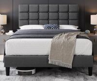 Yaheetech Upholstered Bed Frame, Modern Full Bed Platform with Square Stitched&Button Tufting Headboard Height Adjustable, Wooden Slats Support, No Box Spring Needed, Full Size, Dark Gray Similar to Picture $399