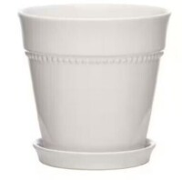 Vigoro 7.9 in. Ravanaey Small Glossy White Ceramic Planter (7.9 in. D x 7.9 in. H) With Drainage Hole and attached saucer New $79