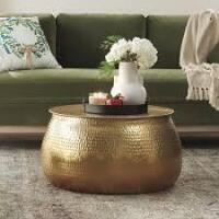 Home Decorators Collection Calluna 30 in. Gold Round Metal Coffee Table with Lift Top Storage New in Box $499