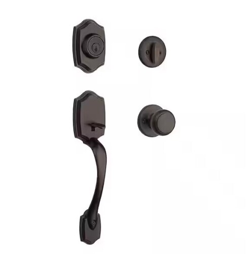 Kwikset Belleview and Cove Venetian Bronze Entry Door Knob Handleset and Single Cylinder Deadbolt feat. SmartKey and Microban $209