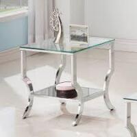 Coaster Square End Table with Mirrored Shelf Chrome / Tempered Glass 720337 New in Box $299