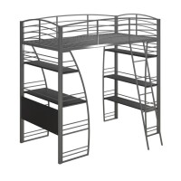 DHP Sage Studio Twin Metal Loft Bed with Integrated Desk and Shelves, Silver, Black, New in Box $499