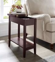 Homestock Cherry Narrow End Table with Storage, Flip Top Narrow Side Table with Storage Shelf New In Box $199