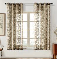 Red Barrel Studio Floral Sheer Grommet Curtain Panels (Pair) Light Coffee, Size: 52" W x 63" L New $79