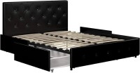 DHP Dakota Upholstered Platform Bed with Underbed Storage Drawers and Diamond Button Tufted Headboard and Footboard, No Box Spring Needed, Full, Black Faux Leather, New in Box $599