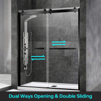 Woodbridge56-60" W x 76" H Double Sliding Frameless Shower Door with 3/8 in. Clear Glass in Matte Black New In Box $999