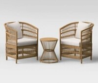 Threshold 3pc Mulberry Durable Steel Frame Faux Rattan Outdoor Patio Small Space Chat Furniture Set Linen New In Box Factory Sealed $799