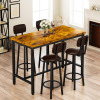 AWQM Bar Table and 4 Chairs Set Industrial Counter Height Pub Table with Bar 5 Pieces Dining Set Home Kitchen Breakfast, PU Upholstered Stools with Backrest, Rustic Brown, New in Box $299