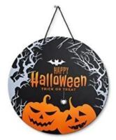 Auroa-Luxe Happy Halloween Trick-or-Treat Door Sign Decoration 18" - with Jack-o-Lantern Pumpkins, Spider, Bat, Moonlit Trees. Fun Gothic Witch Door Hanger for Creepy Farmhouse, Boho Style, Kid's Bedroom New In Box $29