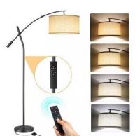 Bicik 72 in. Black Modern 1-Light Dimmable Adjustable Arm Arc Floor Lamp with Beige Linen Drum Shade New In Box $199