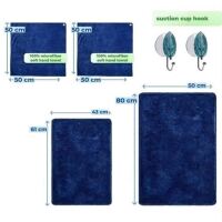 IDALY 6 Piece Bath Mat Set Includes 2 microfiber bath mats in sizes 50x80cm and 43x80cm, 2 generously sized hand towels 50x50 cm all equipped with hanging rings, 2 suction cups for installing your towels -Blue New In Box $109