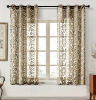 Red Barrel Studio Floral Sheer Grommet Curtain Panels (Pair) Light Coffee, Size: 52" W x 63" L New $79