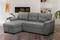 HOMESTOCK 84.64 in. Velvet L-Shaped Sleeper Sectional Sofa with Square Arms in. Gray, Reversible Chaise, and Pull-out Sofa Bed, New Floor Model $699.99