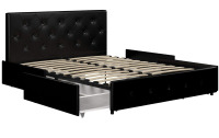 DHP Dakota Upholstered Platform Bed with Underbed Storage Drawers and Diamond Button Tufted Headboard and Footboard, No Box Spring Needed, Full, Black Faux Leather $599