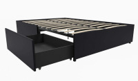 DHP Maven Upholstered Platform Bed for Raised Mattres Support with Underbed Storage Drawers, No Box Spring Needed, Queen, Black Faux Leather New In Box $399