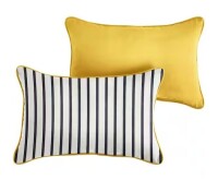 Sorra Home Sunbrella Blue White Stripe with Sunflower Yellow Rectangular Outdoor Lumbar Pillow 24x14 inch New $39