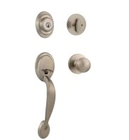 Kwikset Dakota Satin Nickel Single Cylinder Door Handleset with Polo Door Knob Featuring SmartKey Security $199