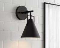 Home Decorators Collection Insdale 1-Light Matte Black Modern Industrial Bathroom Vanity Light with Black Metal Shade / Hampton Bay 9.75 in. 1-Light Oil-Rubbed Bronze Dusk-to-Dawn Outdoor Wall Lantern Sconce New In Box Assorted $99