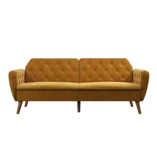 Novogratz Tallulah Memory Foam Mustard Yellow Velvet Futon, New in Box $499