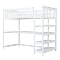 Euroco Wood Twin Loft Bed with Desk and Shelves for Kids, White, New in Box $499