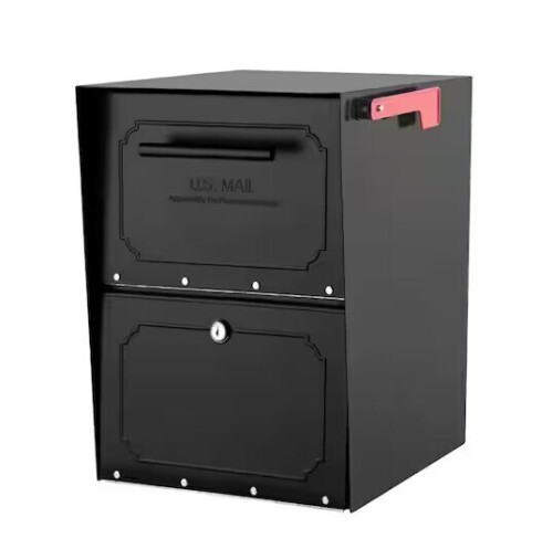 Architectural Mailboxes Oasis Black, Extra Large, Steel, Locking, Post Mount or Column Mount Mailbox with Outgoing Mail Indicator New In Box $209