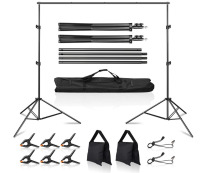 MSKIRA Photo Backdrop Stand Kit 10ft X 7.5ft, Adjustable Background Stand, Backdrop Support System for Studio Portrait Photoshoot, Wedding Parties, with Clamps, Sandbags, Clips, Carrying Bag $89