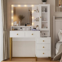 EPHEX Makeup Vanity with Lights, Vanity Table with Charging Station, Mirror and 10 LED Light Bulbs, 5 Drawers, White, New in Box $399