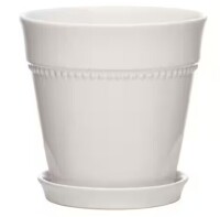 Southern Patio 7.9 in. Ravanaey Small Glossy White Ceramic Planter (7.9 in. D x 7.9 in. H) With Drainage Hole and attached saucer New $79