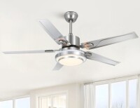 Orren Ellis Tavin 5 - Blade LED Stainless Steel Ceiling Fan with Remote Control and Light Kit Included New In Box $599