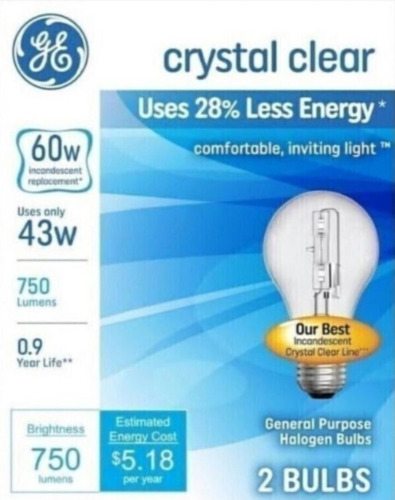 GE 60W Halogen Light Bulb 2-Pack New In Box