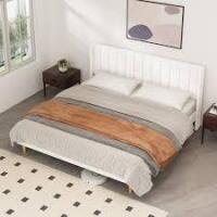 George Oliver King Size Deeb Luxury Corduroy Upholstered Platform Bed Frame - Modern Wingback Design, Noise-Free New in Box $599