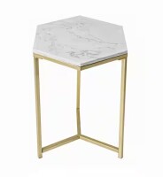 Hawoo Modern 28 in. Gold Hexagon Marble Top End Table New In Box $199