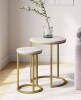 Nathan James 22" Lula Nesting Round Table Set Matte White/Marble Gold - Glamorous 2-Piece, Faux-Marble Top, Gold Metal Frame New In Box $199