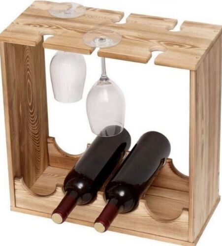 VIPACE Wooden Wine Rack with Glass Holder, Small Countertop Wine Rack (Hold 4 Bottles and 6 Glasses) New In Box $99