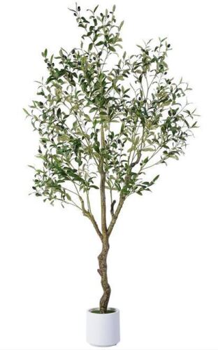 Jocoevol Artificial Olive Tree 7FT, Indoor Fake Silk Plant with Realistic Trunk, Leaves, Fruits and White Planter, Faux Potted Tree for Home Decor and Housewarming Gift New In Box $199