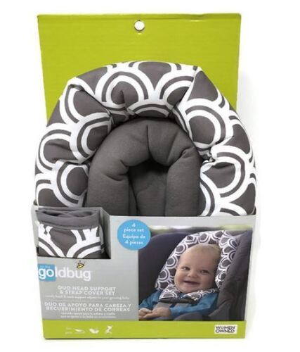 Goldbug Duo 4 PC Head Support & Strap Cover Set for Infants/Babies- Grey & White New In Box $79