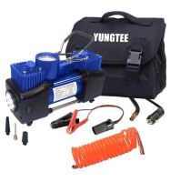 YUNGTEE Blue Tire Inflator Heavy Duty Double Cylinders Direct Drive Inflation Pump, 12V Portable Air Compressor Pump with LED Light-Digital Pressure Gauge 150PSI Tire Pump, Apply to Car, SUV, Air Bed $99