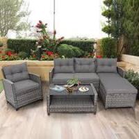 Gymax 4-Piece Wicker Patio Conversation Furniture Set Outdoor Sectional Sofa Set with Gray Cushion (3 Boxes) New In Box $999