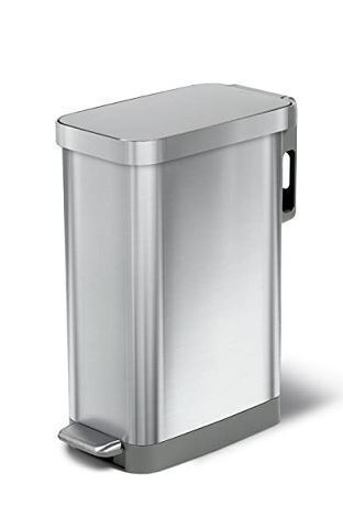 Glad Slim Trash Can with Clorox Odor Protection - Narrow Kitchen Garbage Bin with Soft Close Lid, Step On Foot Pedal and Waste Bag Roll Holder, All Stainless, 45 Liter $99