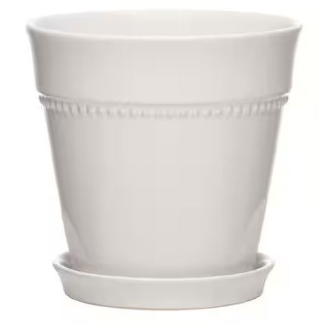 Southern Patio 7.9 in. Ravanaey Small Glossy White Ceramic Planter (7.9 in. D x 7.9 in. H) With Drainage Hole and attached saucer New $79