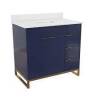 Cosmoliving Leona 36in. W x 22in. D x 38in. H Single Sink Modern Freestanding Bath Vanity in Navy Blue w/ White Engineered Stone Top New in Box $599