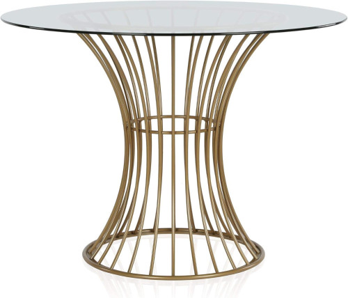 COSMOLiving by COSMOPOLITAN Westwood Modern Clear Tempered Glass Round Top Dining Table with Hourglass Gold Base - Brass (2 Boxes) New In Box $299