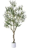 Jocoevol Artificial Olive Tree 7FT, Indoor Fake Silk Plant with Realistic Trunk, Leaves, Fruits and White Planter, Faux Potted Tree for Home Decor and Housewarming Gift New In Box $199