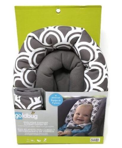 Goldbug Duo 4 PC Head Support & Strap Cover Set for Infants/Babies- Grey & White New In Box $79