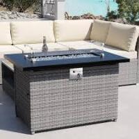 Joyside 43 in. 50000 BTU Wicker Outdoor Propane Gas Fire Pit Table with Glass Wind Guard (2 Boxes) New in Box $599